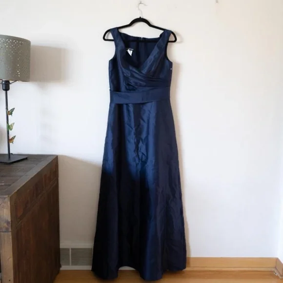 Alfred Snug D811S Off the Shoulder Draped Wrap Satin Maxi Midnight - Picture 2 of 6